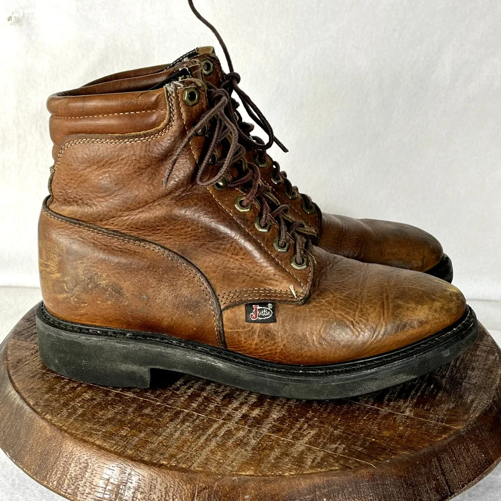Justin Work Boots Mens 8D Leather Lace Up Made In USA Style 0770 Hiking Hunting